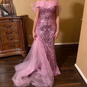 Custom pink maxi dress with bow train